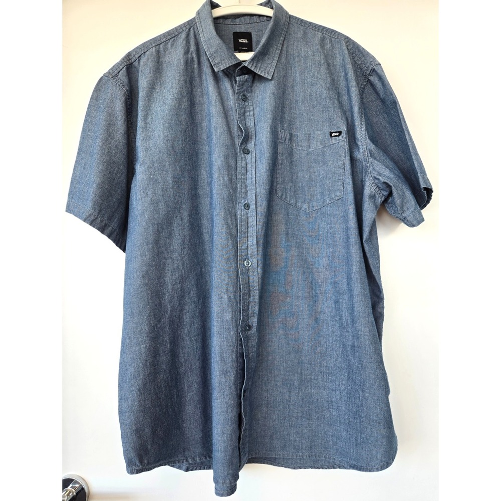 Vans Denim Button-Up Short Sleeve Men's 2XL Grunge Minimalist Quiet Luxury